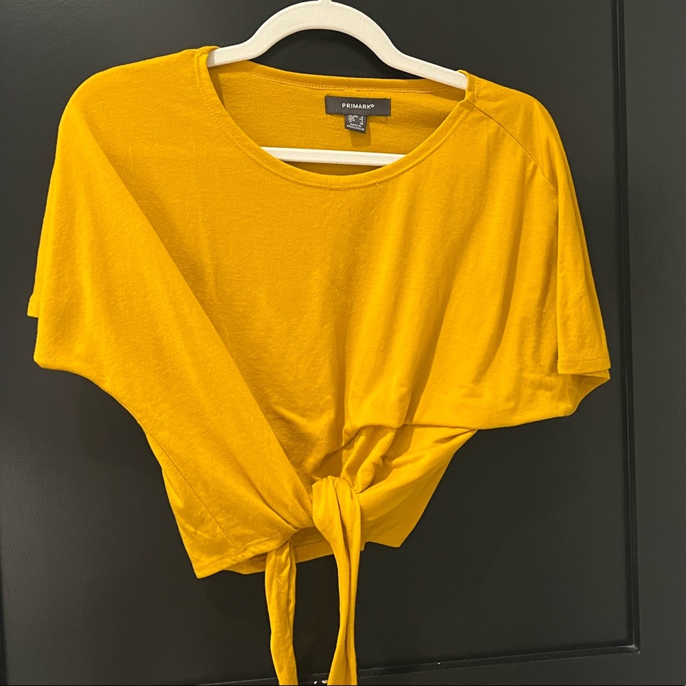 Primark orange oversized front tie t-shirt cropped
